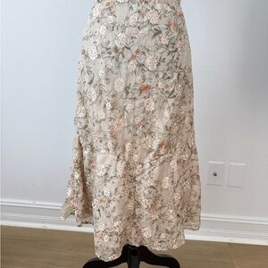 Floral Lace Midi Skirt - Cream and Pink